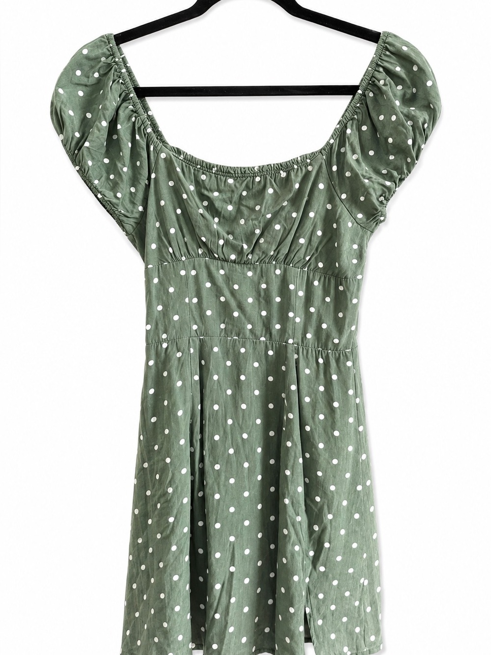 NWT Aeropostale Olive Sage Green Polka Dot Puff Sleeve Mini Dress Cottagecore S